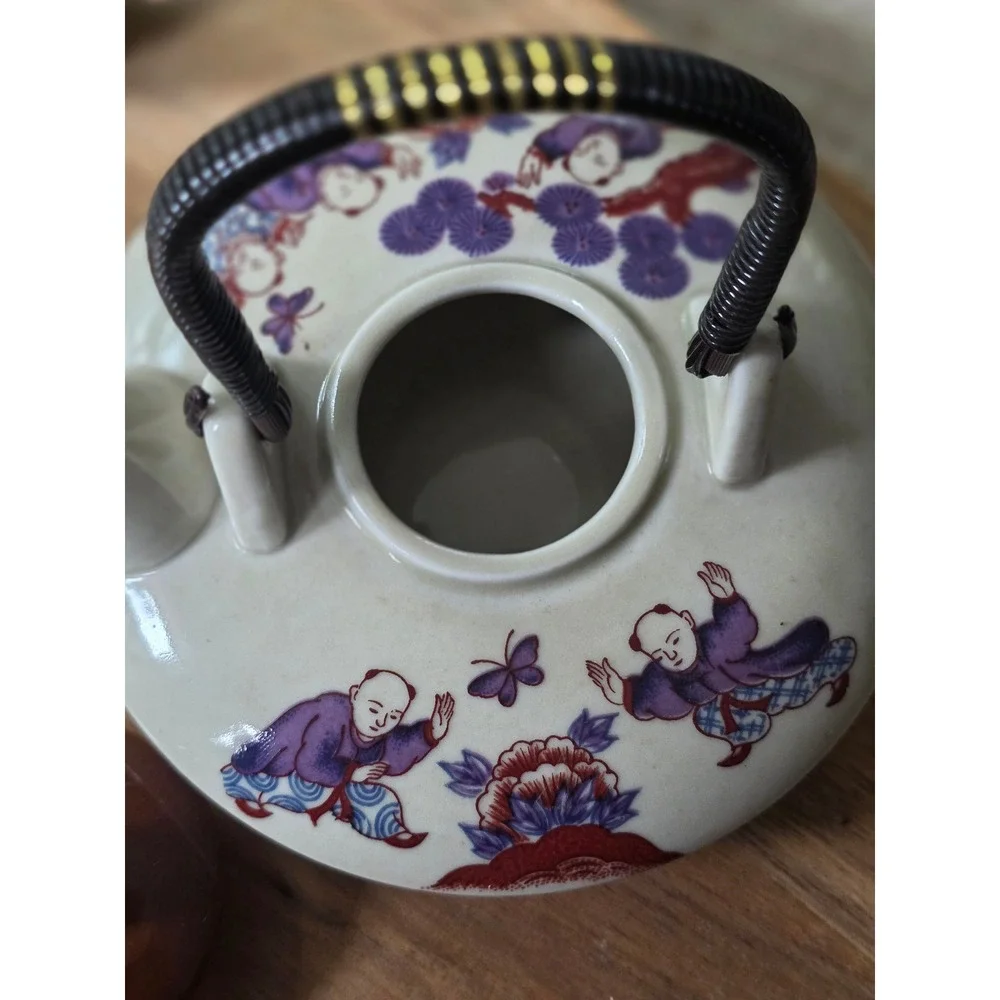 Vintage Japanese Ceramic Tea Set Karako Children Pine Tree Teapot and 4 Cups